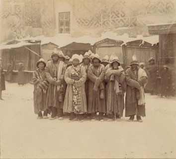 Monks in Kalandar-Khane, Samarkand, between 1905 and 1915. Creator: Sergey Mikhaylovich Prokudin-Gorsky.