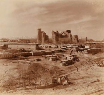 General view of the Bibi-Khanym mosque from Shakh-i Zindeh, Samarkand, between 1905 and 1915. Creator: Sergey Mikhaylovich Prokudin-Gorsky.