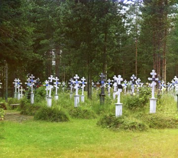 Cemetery at Assumption Hermitage [Russian Empire], 1909. Creator: Sergey Mikhaylovich Prokudin-Gorsky.