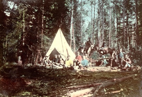 Road Surveying Party in the Tomsk Region, 1906-1908. Creator: Dorozhno-Stroitel'nyi Otdel.