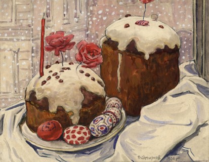 A Snowy Easter in Irkutsk: An Easter Meal, 1904. Creator: Boris Vasilievich Smirnov.