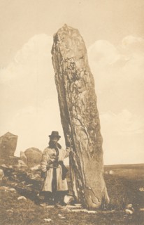 Abakan steppe. Corner stone of the "Khan's" mound, 1904-1917. Creator: Unknown.