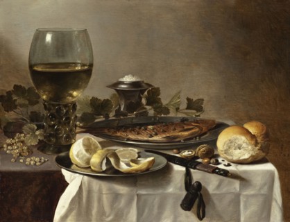 Still Life with Herring, Wine and Bread (image 1 of 2), 1647. Creator: Pieter Claesz.