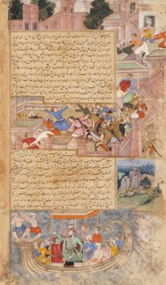 Attack of the People of Hams (recto), Calligraphy (verso), Folio from a Tarikh-i Alfi, c1594. Creator: Unknown.