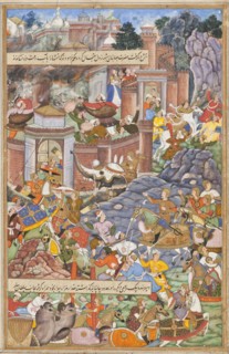 Flight of Sultan Bahadur During Humayun's Campaign in Gujarat, 1535..., c1590. Creator: Unknown.