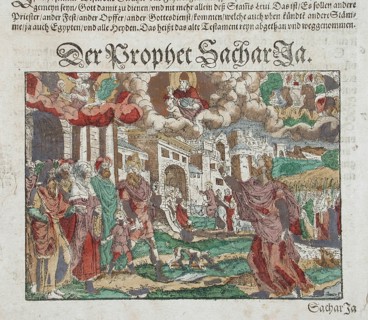 Zechariah's Vision: Christ's Entry into Jerusalem in the Background, 16th century. Creator: Jost Ammon.