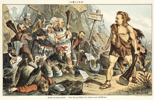 Cartoon from Puck, between 1880 and 1889. Creators: Joseph Keppler, Bernhard Gillam.