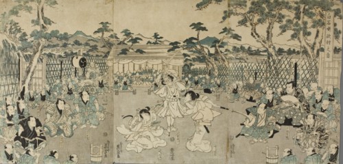 Sisters Avenging their Father's Death (from Kabuki Play 'Shiraishi'), between c1820 and c1830. Creator: Ikeda Eisen.