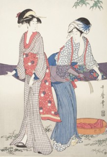 Stretching Wet Cloth (image 1 of 3), late 18th-early 19th century. Creator: Kitagawa Utamaro.