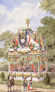 The music pavilion of the Vienna Schützenfest from 1898. Creator: Gustav Korompay.