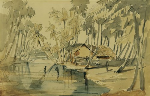 Palm grove in Ceylon (Sri Lanka), 1858. Creator: Joseph Selleny.