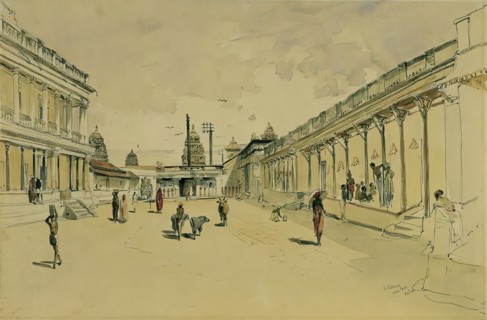 Street in Madras with a temple, 1858. Creator: Joseph Selleny.