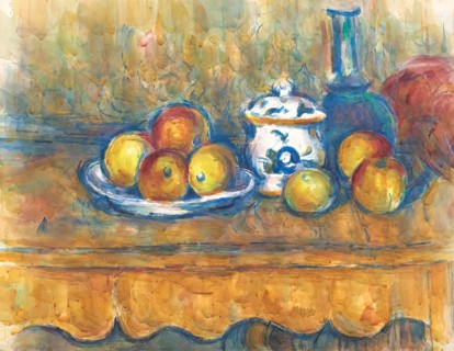 Still life with blue bottle, sugar bowl and apples, 1900-1906. Creator: Paul Cezanne.