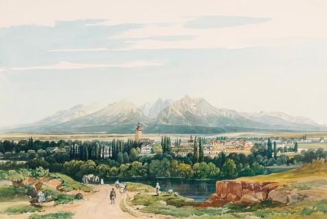Lomnitz Castle and the Tatra Mountains in Hungary, (around 1861?). Creator: Thomas Ender.