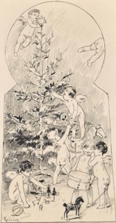 Angels cleaning Christmas tree, c1900. Creator: Carl Froschl.