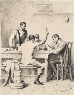 Soldiers playing cards, 1880. Creator: Friedrich Friedlaender.