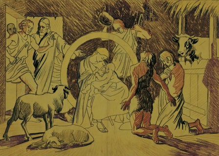 Holy family with shepherds, around 1920/1930. Creator: Josef Wawra.