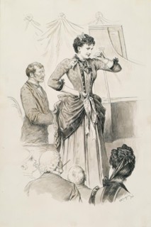Viennese types: singer Fräulein Hornischer and her pianist in front of an audience, 1886. Creator: Karl Karger.