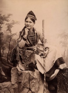 Woman wearing Sami folk costume, Inga Åren, Frostviken, Lapland, 1890-1900.  Creator: Helene Edlund.