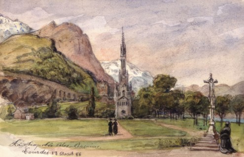 La chapelle des Rosaires. Lourdes April 13, 86, 1886.  Creator: Fritz von Dardel.