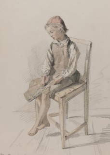 Boy with leather apron on a chair, Orsa, 9 July 1867.  Creator: Julius Kronberg.