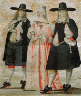 Two men and a woman in 17th century clothing. Creator: Unknown.