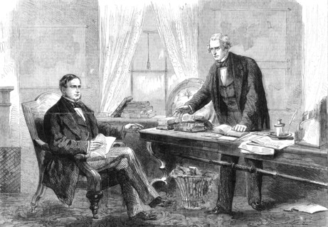 The Outrage on the Trent: Lord Lyons communicating Early Russell's despatch to Mr..., 1862. Creator: Unknown.