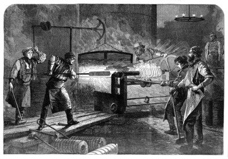 Manufacture of the Armstrong Gun at Woolwich Arsenal: coiling the bars, 1862. Creator: Unknown.