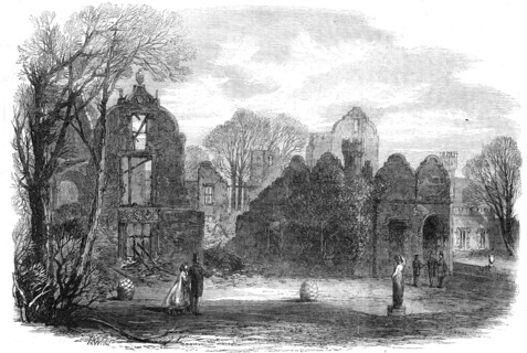 The late fire at Campden House: view of the garden front, showing the remains of the theatre, 1862. Creator: Horace Harral.