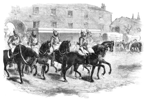 The annual change of the Household Brigade the Second Life Guards arriving at Albany..., 1862. Creator: Unknown.