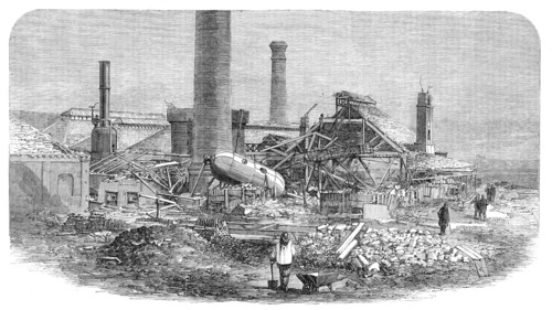 Scene of the boiler explosion at Millfield Ironworks, near Wolverhampton, 1862. Creator: Unknown.
