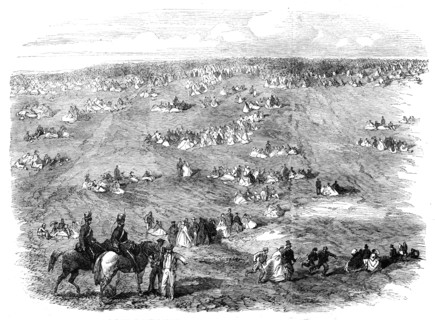 The Volunteer Field-Day at Brighton: people on the Downs, 1862. Creator: Unknown.