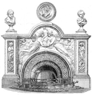The International Exhibition: white marble mantelpiece and bas-relief executed..., 1862. Creator: Unknown.