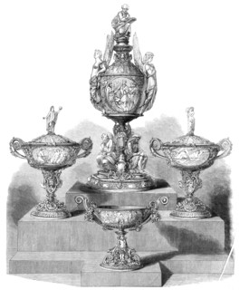 The International Exhibition: "The Poetry of Great Britain", a group of silver designed..., 1862. Creator: Unknown.