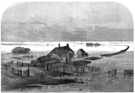 The Inundation in the Fens: scene from the drain bank, above the Coffer Dam, 1862. Creator: Unknown.