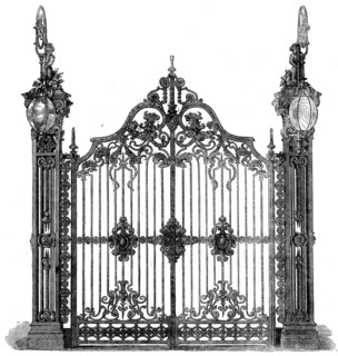 The International Exhibition - ornamental iron gates in the Hardware Court..., 1862. Creator: Unknown.