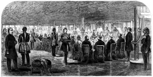 The banquet on board the Viceroy of Egypt's yacht, the Faid Gihaad, 1862. Creator: Unknown.