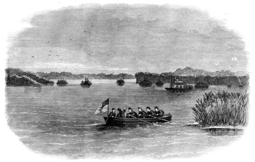 The Civil War in America: position of the Federal flotilla on the Mississippi..., 1862. Creator: Unknown.