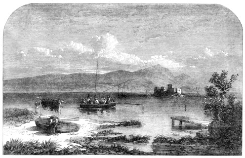 Freshwater fishes: angling in Scotland - an angling match on Loch Leven, 1862.  Creator: Mason Jackson.