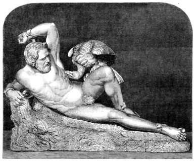 The International Exhibition: "Prometheus", a marble statue by Guiseppe [sic] Croft, 1862.  Creator: Unknown.