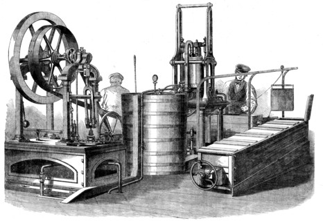 The International Exhibition: Siebes' patent ice-making machine..., 1862.  Creator: Unknown.