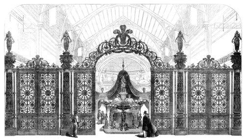 The International Exhibition: Coalbrookdale gates and court, 1862.  Creator: Unknown.