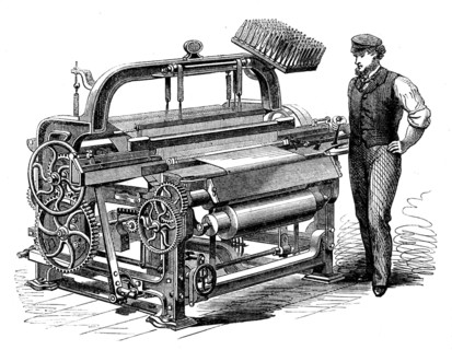 The International Exhibition: Messrs. Harrison and Son's power-loom for weaving flax, 1862. Creator: Unknown.