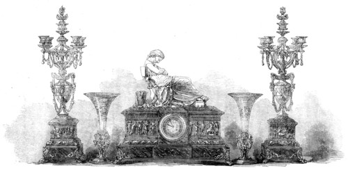 The International Exhibition: clock, candelabra, and portes bouquets, by M. Poilleux..., 1862. Creator: Unknown.
