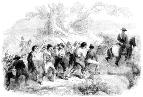 Garibaldian prisoners on their way….to the forts of Genoa - from a sketch by M. Beaucé, 1862. Creator: Unknown.