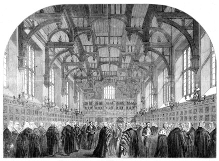 The Lord Chancellor receiving the Judges in the Middle Temple, 1862. Creator: Unknown.