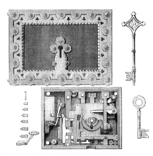 The International Exhibition: Hobbs's bank lock and key, 1862. Creator: Unknown.