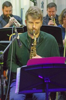 Matt Sulzmann, Stan Sulzmann’s Neon Orchestra, Watermill Jazz Club, Dorking, Surrey, Nov 2023. Creator: Brian O'Connor.