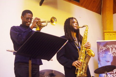 Mark Kavuma and David Kayode, Gary Crosby Sextet, National Jazz Archive, Loughton, Essex, Oct 2023. Creator: Brian O'Connor.