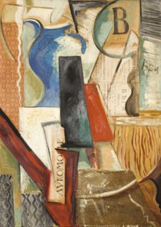 Collage with Blue pot. Creator: Pestel, Vera Yefremovna (1887-1952).